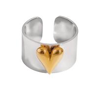 Chunky Heart-Shaped Wide Band Ring for Women Men Stainless Steel Couple Statement Open Ring Valentine's Gift(Silver)