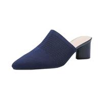 Chunky Heeled Sandals For Women，Block Heel Mules For Women With Knit Pointed Toe Breathable Slip-On Mesh Dress Shoes Comfort Stylish Elegant Shoes For Office Daily Wear Work Party Evening