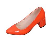 Chunky Heels for Women Women's Solid Color Plus Size Casual Versatile Breathable Pointed Shallow Mouth Formal Wear One Foot Pedal Shoe Orange