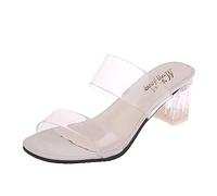 Chunky Heels Sandals For Women Clear Chunky Block Low Heels Transparent Strappy Open Toe Shoes Comfortable Square Toe Shoe Casual Breathable Fish Mouth Sandals For Walking And Beach Activities