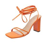 Chunky Heels Women Fashion Heels Ladies Sandal Solid Color Ankle Strap Ankle Strap Summer Summer Beach and Resort Wear Ideal for Elevating Your Wardrobe Orange