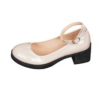 Chunky Heels Women Round Toe Heels Ladies Elegant Buckle Ankle Strap Summer Tango and Salsa Dancing Designed for Unmatched Elegance - Perfect for Elegant Evening Wear White