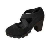 Chunky Heels Women Round Toe Heels Ladies Oktoberfest Ankle Strap Ankle Strap Runway and Designer Events Ideal for Adding Sophistication to Any Ensemble - Perfect for Elegant Black