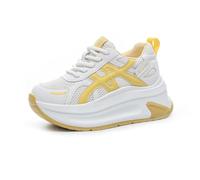 Chunky Height-Increasing Trainers Women's Lace-up Platform Sneakers Breathable Mesh Walking Shoes Flats for Petite Ladies White 5.5