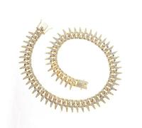 Chunky Iced Out CZ Link Chain Necklace with Spike,Bling Fake Diamond Rhinestones Collar Necklace Barbeb Wire Choker for Men Women,Punk Thorn Necklace Metal Hip-hop Biker Cool Jewelry, L, Cubic