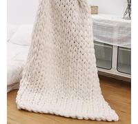 Chunky Kniat Blanket，Chunky Knit Throw Blanket，Chunky Knit Blanket Hand Made Wool ，Hand Knitted Throw Blankets，Throw Bedroom Sofa Home Decor(White,19.68 * 19.68in)