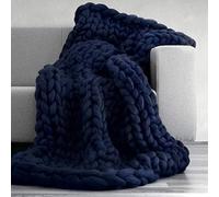 Chunky Knit Blanket - Grey and Navy Blue, Large 100x120, Knitted Throws for Sofa&Beds