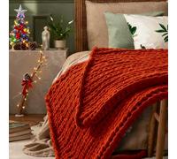 Chunky Knit Blanket Throw 30" x 40", Handmade Warm & Soft Chenille Throw Blanket, Washable Decorative Throw Blanket with Jumbo Chenille Yarn for Couch Bed Sofa, Orange