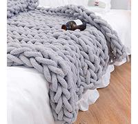 Chunky Knit Blanket Throw 40"×40", Hand Knitted Warm Chenille Throw Blanket, Home Decor Soft Thick Yarn Cable Knit Blanket, Soft Breathable Fleece Banket Christmas for Couch Bed Sofa Best Gift (Gray)