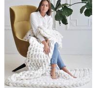 Chunky Knit Blanket Wool Throw Super Thick Warm & Cosy Throw Blanket Luxury No Shedding Braided Cable Knit Blanket Chunky Knit Crochet Blanket Blanket Yarn Knitted(White,60x60cm/23x23in)