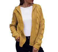 Chunky Knit Cardigan Fashion Thick Needle Hooded Sweater Long Sleeve Comfortable and Loose Fallow Lohas Time Cardigan Duster Cardigans for Women Yellow