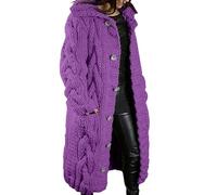 Chunky Knit Cardigan, Longline Chunky Knitted Cardigan, Warm Cable Knit Button Down Hooded Sweater Coat with Pockets, Oversized Cardigans for Women