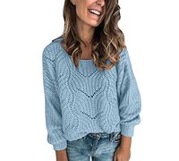 Chunky Knit Jumpers for Women UK White Sweater Women New Home Gifts Camping Women Round Neck Long Sleeve Knit Sweater Solid Color Loose Pullover Hollow Sweater Sale Clearance