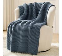 Chunky Knit Throw Blanket for Couch, Blue Throw Blanket, Soft Cozy Stretchy Reversible Garter Knitted Blankets for Bed, 50"x60", Dusty Blue