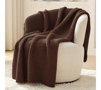 Chunky Knit Throw Blanket for Couch, Brown Throw Blanket, Soft Cozy Stretchy Reversible Garter Knitted Blankets for Bed, 50"x60", Dark Brown