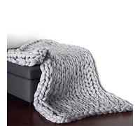 Chunky Knit Throw Blanket - Grey Large Knitted Bed Throw for Sofa and Beds 100X120