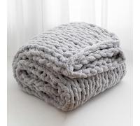Chunky Knit Throw Blanket, Hand Knitted Blanket, Cozy Warm Soft Blankets, Machine Washable, Home Décor Chenille Throw Blanket for Couch, Sofa and Bed,150x200cm