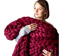 Chunky Knit Throw Blanket - Large Grey Knitted Bed Throw for Sofa and Beds, 80X100, Wine Red