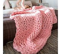 Chunky Knitted Blanket Throw - Grey Chunky Knit Blanket, Large Throw Blanket for Beds & Sofa, 100x100cm, Pink