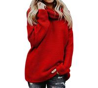 Chunky Knitted Jumpers for Women Ladies Oversized Roll Neck Cable Knit Jumper Womens Pullover Sweaters Baggy Plain Thick Jumpers Long Sleeve Sweater Fluffy Slouchy Loose Knitwear Winter Red XL