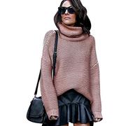 Chunky Knitted Jumpers for Women Ladies Oversized Roll Neck Cable Knit Jumper Womens Pullover Sweaters Baggy Plain Thick Jumpers Long Sleeve Sweater Fluffy Slouchy Loose Knitwear Winter Pink XL