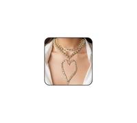 Chunky Large Heart Beaded Choker Necklaces for Women Y2k Statement Love Pearl Pendant Necklaces Layered Heart Cuban Link Chain Necklaces Jewelry, L, Metal, No Gemstone