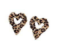Chunky Large Leopard Print Stud Earrings for Women Y2k Statement Exaggerated Big Hollow Love Heart Animal Print Vintage Valentines Outfits Accessories Fashion Jewelry Gifts