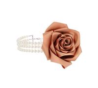 Chunky Large Rose Flower Pearl Necklace,Vintage Satin Fabric Camellia Choker Multi Layer Pearl Clavicle Statement Y2k Aesthetic Jewelry for Women, L, Satin Fabric, No Gemstone