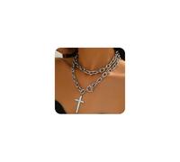 Chunky Layered Gold Cross Choker Necklace for Women,Vintage Punk Cross OT Buckle Statement Pendant Necklace,Fashion Jewelry Accessories Gifts, L, Alloy Steel, No Gemstone