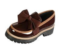 Chunky Loafers Women Elegant ’ s Casual Slip On with Bow Knot Platform Sole for Everyday Comfort and Stylish Everyday Wear Coffee