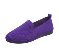 Chunky Loafers Women Ladies Shoes Wide Fitting Women's Casual Shoes with Arch Support Ballet for Casual Comfortable Knit Round Toe Mesh Work Walking Man Canvas (Purple,6)