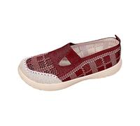 Chunky Loafers Women Red Shoes Womens Wide Fit Womens Casual Shoes Wide Width Women's Foot Stirrup Casual Comfortable Cotton Lightweight Round Head Flat Heel Soft Bottom Shoe Laces for Men (Red,4)