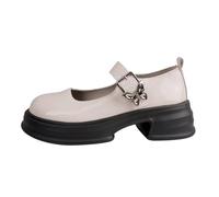 Chunky Loafers Women,Womens Cute Platform Mary Janes,with Buckle On The Side,Lightweight and Flexible,Suitable for Party,Date,Shopping,Back to School,Outing,Work Beige