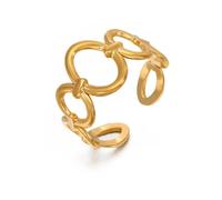 Chunky Oval Geometric Statement Open Band Ring for Women Unisex Stainless Steel Bohemian Hollow Comfort Fit Finger Ring Stackable Minimalist Retro Adjustable Jewelry (Gold)
