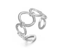 Chunky Oval Geometric Statement Open Band Ring for Women Unisex Stainless Steel Bohemian Hollow Comfort Fit Finger Ring Stackable Minimalist Retro Adjustable Jewelry (Silver)