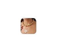 Chunky Pearl Cross Necklace for Women Gold Silver Bead Cross Necklace Chunky Layered Bead Pendant Necklaces Trendy Jewelry Gifts for Women, L, Metal, No Gemstone