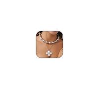 Chunky Pearl Cross Necklace for Women Gold Silver Bead Cross Necklace Chunky Layered Bead Pendant Necklaces Trendy Jewelry Gifts for Women, L, Metal, No Gemstone
