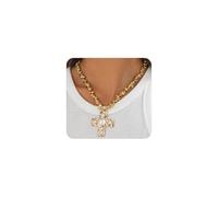Chunky Pearl Cross Necklace for Women Gold Statement Necklace Big Crucifix Pendant Necklaces Vintage Pearl Necklaces Simple Christian Jewelry, L, Metal, No Gemstone