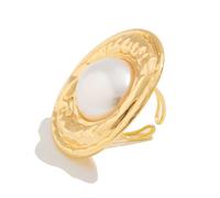 Chunky Pearl Statement Rings for Women Gold-Tone Plated Baroque Irregular Pearl Open Adjustable Large Ring Exaggeration Knuckle Finger Rings Promise Engagement Fashion Wedding Jewelry Accessories
