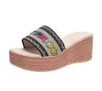 Chunky Platform Sandals for Women Wide Fit Sandals Women's Slippers Colorful Ribbon One Line Open Toe Platform Heel Thick Sole Slippers Tan Wide Fit Woman Sandal Shoes Size 7 (Black,4)