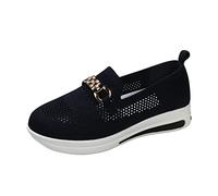 Chunky Platform Trainers for Women Womens Slip On Walking Shoes Mesh Breathable Air Cushion Lightweight Sneaker Orthopedic Casual Shoes Gym Training Shoe Nurse Work Shoe with Mental Buckle Dark Blue
