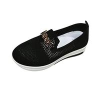 Chunky Platform Trainers for Women Womens Slip On Walking Shoes Mesh Breathable Air Cushion Lightweight Sneaker Orthopedic Casual Shoes Gym Training Shoe Nurse Work Shoe with Mental Buckle Black