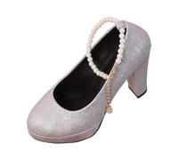 Chunky Pumps Women's Clip Pumps Wide Feet Block Heel Dance Shoes Wedding Shoes Wide H Wedge Pumps Party High Heel Dirndl Low Shoes Traditional Shoes, O Silver2, 2/2.5 UK