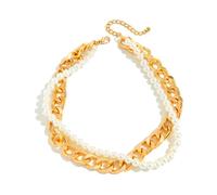 Chunky Punk Cuban Chain Pearl Choker Necklaces for Women Exaggerated Layered Pearl Statement Necklace Y2k Twisted Multi Pearl Necklace Gothic Jewelry, Big, Metal, No Gemstone