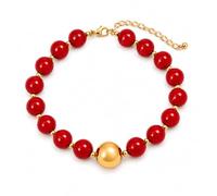 Chunky Red Beaded Necklace for Women Adjustable 16MM Red Pearl Necklace Large Reds Statement Choker Necklaces Boho Colorful Jewelry Accessories, M, Copper, No Gemstone