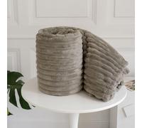 Chunky Ribbed Faux Fur Throw Blanket Beige 150 x200cm
