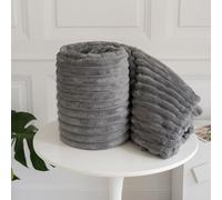 Chunky Ribbed Faux Fur Throw Blanket Dark Grey 150 x200cm