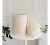 Chunky Ribbed Faux Fur Throw Blanket Ivory Cream 200x240cm