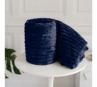 Chunky Ribbed Faux Fur Throw Blanket Navy Blue 200x240cm