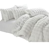 Chunky Ribbed Square Teddy Bear Duvet Cover Set - Super Soft Fluffy Sherpa Fleece Bedding with Pillowcases, Warm & Cosy Thermal Quilt Cover Winter Bedding Set (White, Double)